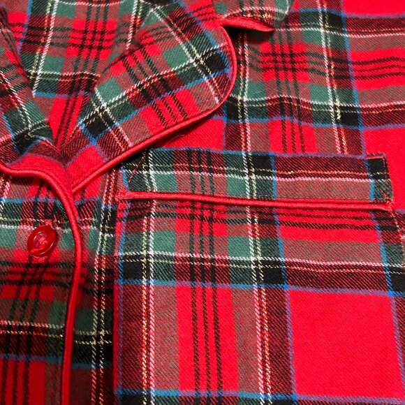 Talbots Womens Small Cotton Flannel Red Green Gold 2 Piece Holiday Pajama Set - Picture 4 of 16